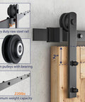 9ft Barn Door Hardware Kit with I shape hanger, heavy duty sliding track system of carbon steel, nylon pulley details shown