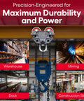 Beam Trolley With Side Guide Rollers, Heavy Duty 3/4 Ton 1,500 Pounds Capacity showcased in warehouse, mining, dock, construction.