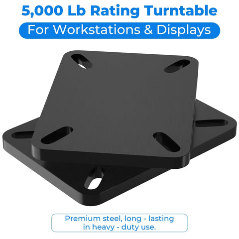 Greaseable 5000 Lb Rating Heavy Duty Bearing Plate Turntable For Workstations And Displays, Black Steel Platform, front view