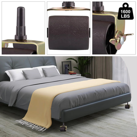 Heavy Duty Bed Frame Wheels Rollers With Brakes For Replacement Parts installed on a bed, 1600 lb capacity shown, set of 6.