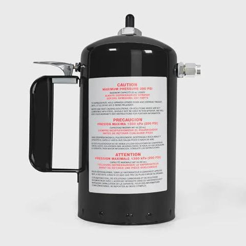 Heavy duty refillable oil sprayer with steel canister and adjustable nozzle, designed for precise application of oils and degreasers in garages.