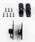 Upgrade heavy duty flip door latch that adapts from 90 to 180 degrees, shown with screws and side view of parts