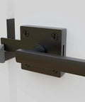 Beefy Black Heavy Duty Double Sided Gate Latch For Wooden Fence Self Locking Aluminum Gate Latch installed on white door
