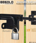 Built To Last Heavy Duty Slide Bolt Gate Latch With Padlock Hole for wood and vinyl fence outdoor gate lock, black finish.