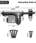 Heavy Duty Black Slide Bolt Gate Latch For Wooden Fences And Vinyl Gates With Padlock Hole, dimensions and screws included