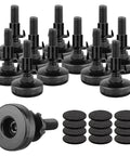 Heavy Duty Leg Levelers Set Of 12 3/8-16 Thread Adjustable Feet For Tables Chairs Cabinets And Sofas With Screw On Inserts Large Base Black Galvanized Steel Support Up To 3960 Lbs With Felt Pad, showing full set with pads