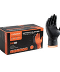 Heavy Duty Nitrile Gloves 10 Mil Black With Diamond Grip Chemical Resistant box and glove