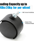 4pcs 2 Inch Swivel Caster Wheel with M6 Threaded Stem, Heavy Duty Black Nylon Replacement for Furniture, Close-up View