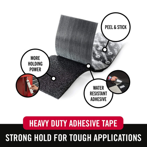 Heavy Duty Tape With Adhesive, Industrial Strength Hook And Loop Fasteners, 15 Feet By 2 Inches, Black, Peel and Stick