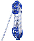 Heavy-Duty Double Block and Tackle Pulley System - 100Ft x 1/2'' Rope, 7700 LB(35KN) Breaking Strength, 4:1 Lifting Ratio, close-up view