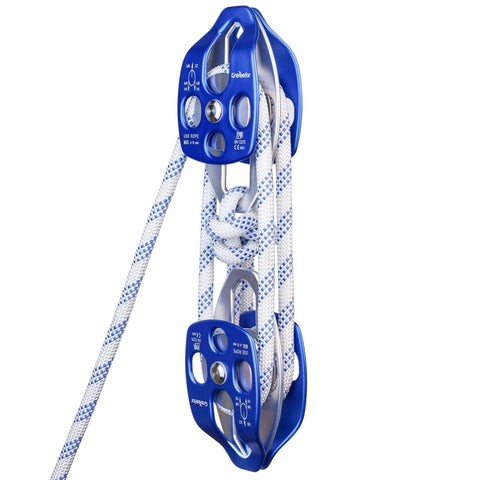 Heavy-Duty Double Block and Tackle Pulley System - 100Ft x 1/2'' Rope, 7700 LB(35KN) Breaking Strength, 4:1 Lifting Ratio, close-up view