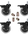 Threaded Stem Casters Three Eighths Inch 16UNC With Brake, set of 4 heavy duty three inch swivel casters with inserts