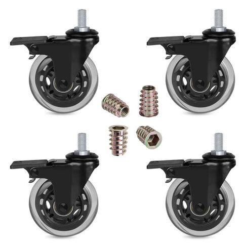 Threaded Stem Casters Three Eighths Inch 16UNC With Brake, set of 4 heavy duty three inch swivel casters with inserts