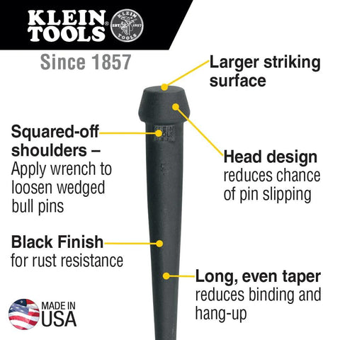 Heavy Duty Bull Pin For Alignment And Metalworking With Forged Heat Treated Broad Head 1 1/4 Inch Black Finish Made In USA