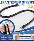 Heavy Duty Bungee Cords With Hooks Set EPDM Rubber Tarp Straps shown stretched with crimped S hook detail
