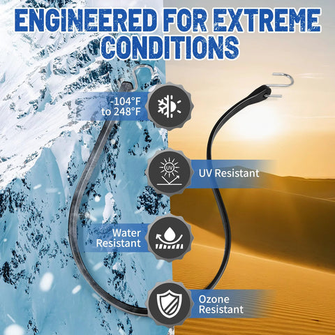 Heavy Duty Bungee Cords With Hooks Set EPDM Rubber Tarp Straps 10 15 21 31 Inch Max Stretch extreme condition durability