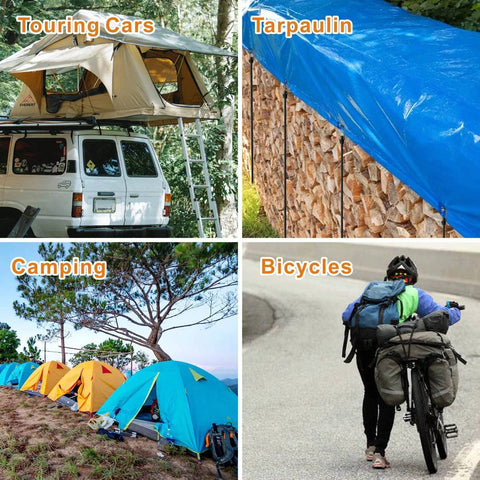 Heavy Duty Bungee Cords With Hooks 24 Inch Set Of 4 securing tents, tarpaulins, and bikes; ideal for camping and travel.