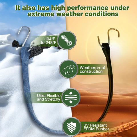Heavy Duty Bungee Cords With Hooks 10 Pack In 10 15 21 31 Inch Lengths Durable Outdoor Rubber Tarp Straps In Extreme Weather