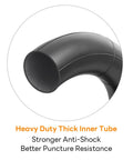 Close-up of Heavy Duty 10x2.50 Thicker 40% Butyl Inner Tube CR202 90° Bent Valve Stem for electric scooter tire with smoother finish.
