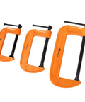 Forward C Clamp Set 3 Piece Heavy Duty Ductile Iron Clamps 3 Inch 4 Inch 6 Inch Kit displayed side by side