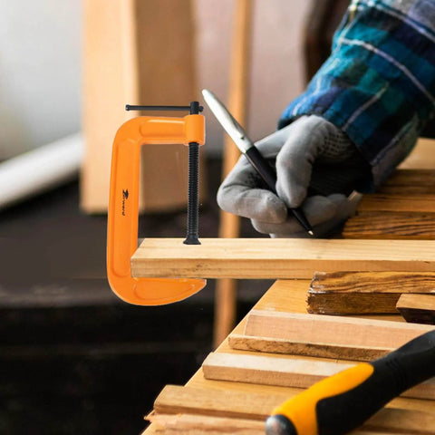 Forward C Clamp Set 3 Piece Heavy Duty Ductile Iron Clamps 3 Inch 4 Inch 6 Inch Kit holding wood during woodworking