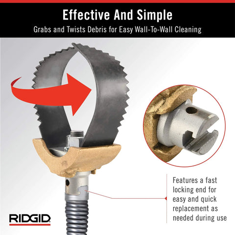 Heavy Duty 3 Inch C Cutter Cable Cleaning Tool for Drain Lines, showing close-up of blade design for debris and blockage removal.