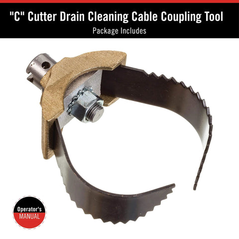 Heavy Duty 3 Inch C Cutter Cable Cleaning Tool For Drain Lines Grabs Debris And Twists It Onto Cable Head For Fast Wall To Wall Cleaning Clears Grease Debris And Tough Blockages In Residential And Commercial Pipes showing front view