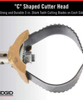 Heavy Duty 3 Inch C Cutter Cable Cleaning Tool for Drain Lines with durable shark tooth cutting blades for blockage clearing