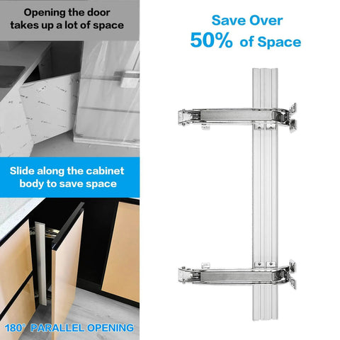 2 Sets Opening Door Hinge Set 180° Parallel Opening Cabinet Wardrobe Door Sliding Load-Bearing 17.6lbs Heavy Duty Hinge installed