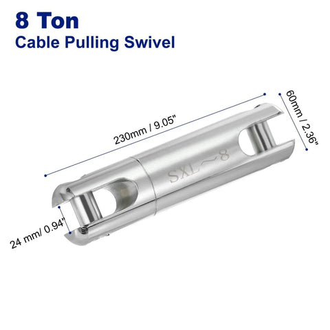 Heavy Duty 8 Ton Cable Pulling Swivel With Alloy Ball Bearing, 17636 Lbs Rated Wire Puller Grip, 9.05 Inches Long, Nickel Plated