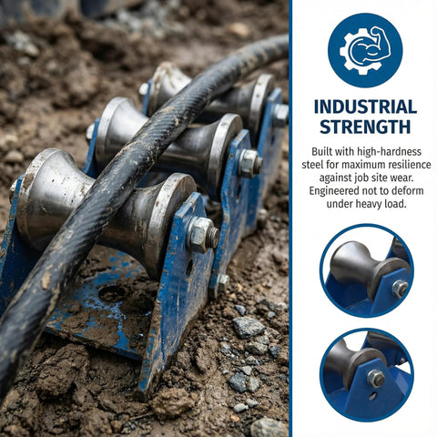 Industrial Cable Pulley For Large Scale Laying And Wire Pulling Tools, Heavy Duty Steel Sheave in use on construction site.