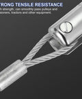 Close-up of Heavy Duty 8 Ton Cable Pulling Swivel With Alloy Ball Bearing, nickel plated, showing wire connection and screw detail.