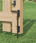 12 Inch Heavy Duty Cane Bolt Gate Drop Rod installed on wooden fence with black wrought iron look and durable gate stopper latch