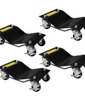 Heavy Duty Black Car Dollies Set Of 4 For Moving Cars With Large 3.5 Inch Steel Casters Anti Slip Rails Alloy Steel Construction