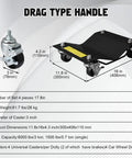 Heavy Duty Black Car Dollies Set Of 4 For Moving Cars With Large 3.5 Inch Steel Casters Anti Slip Rails shown in dimensional diagram