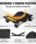 Heavy Duty Black Car Dollies Set Of 4 For Moving Cars With Large 3.5 Inch Steel Casters Anti Slip Rails Alloy Steel Construction