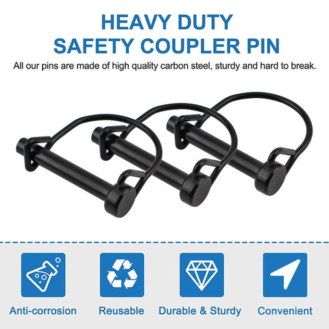 4 Pack Wire Lock Pins Five Sixteenth Inch Carbon Steel Shaft Locking Pins With Round Loop for trailers, farm use