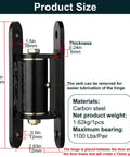 Heavy Duty Gate Hinges 7in product size and specifications, carbon steel material, 1100 lbs max load, bolt or weld installation