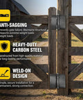 8 Pack Heavy Duty Weldable Hinges 5 mm Thick Solid Steel Butt Weld On Hinges Extra Heavy Hinge installed on wooden gate outdoors