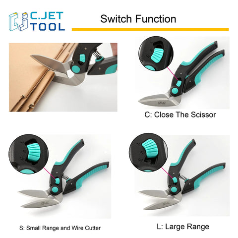 Heavy Duty 10 Inch Carpet Cutter And Multipurpose Cutting Tool With Stainless Steel Blade and Turquoise Handle in switch modes