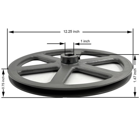 Heavy Duty Cast Iron V Belt Pulley With 12.25 Inch Outer Diameter And 1 Inch Bore One Groove Motor Pulley For A 3L And 4L V Belts