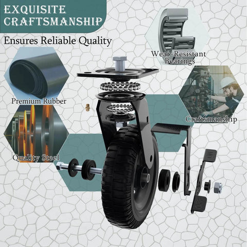 Swivel heavy duty caster wheel, 8 inch*2, 1000lb capacity, showcasing detailed components and materials like rubber, steel, and bearings.