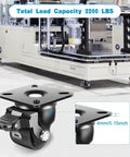 Side view of 2-Inch Heavy Duty Casters Set of 4, Industrial Grade Castors Wheels 2200 LBS, Low Gravity Plate Swivel Caster with Brake