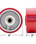 Industrial Heavy Duty Caster Wheels Available In 4 5 6 And 8 Inch Diameters By 2 Inch Width With Polyurethane Construction And 800 To 1500 Lb Capacity Per Wheel Ideal Replacements For Platform Carts Tool Boxes Furniture Pallet Jacks Inventory Carts And, showing 4-inch diameter front and side view of polyurethane wheel with hub length measurement.