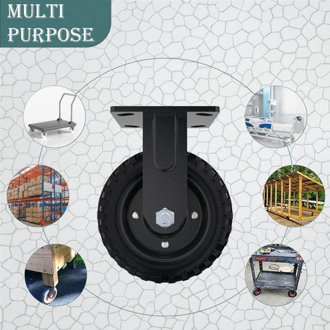 Fixed heavy duty caster wheel, 6 inch*2, 800lb capacity, black rim with applications for carts and outdoor use