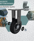 Fixed heavy duty caster wheel, 6 inch*2, 800lb capacity, black rim, solid rubber, cast iron, outdoor, flat free, craftsmanship details