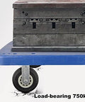 5 Inch Heavy Duty Swivel Plate Caster Wheels under a metal load, rubber tire tread industrial castors, 750kg max capacity, blue platform cart
