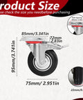 3 Inch Heavy Duty Caster Wheels Set Of 4 With Brakes, 360 Degree Swivel Locking Casters In Non Marking Polyurethane Rubber, Black Finish For Cart And Workbench, Smooth Quiet Rolling And Shock Absorption For Industrial Trolleys, size details