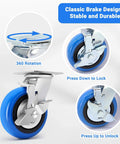 6 inch heavy duty caster wheels set of 4 rated 4500 lb total with smooth rolling design, brake features and polyurethane wheel details