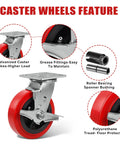 Industrial caster wheels features with galvanized yokes, grease fittings, roller bearings, and polyurethane tread for heavy duty use.